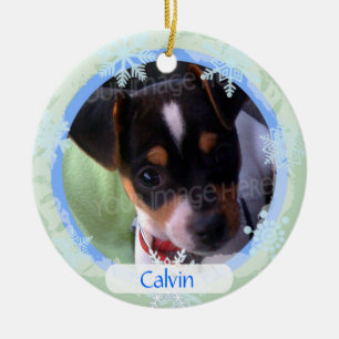 Personalisierter doppelseitiger Foto-Rahmen blau Keramikornament