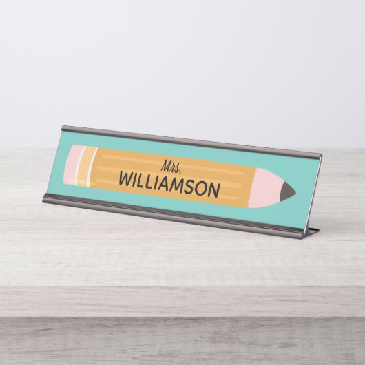 Personalisierter Dozent für gelbes Schreiben Schreibtischnamensplakette (Vorderseite )