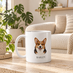 Personalisierter dreifarbiger Corgi mit rotem Kopf Kaffeetasse