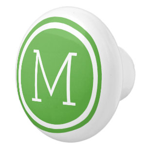 Personalisierter Druckknopf für grünes Monogramm Keramikknauf