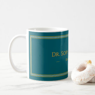 Personalisierter dunkel-türkisfarbener Gold-Name-L Kaffeetasse