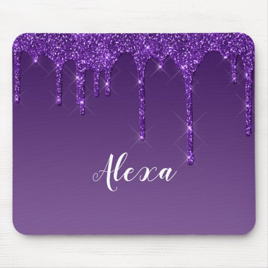 Personalisierter dunkler Lila Glitzer Mousepad (Vorne)