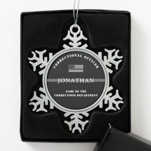 Personalisierter, dünner Silber-Line-Korrektur-Off Schneeflocken Zinn-Ornament (Box)