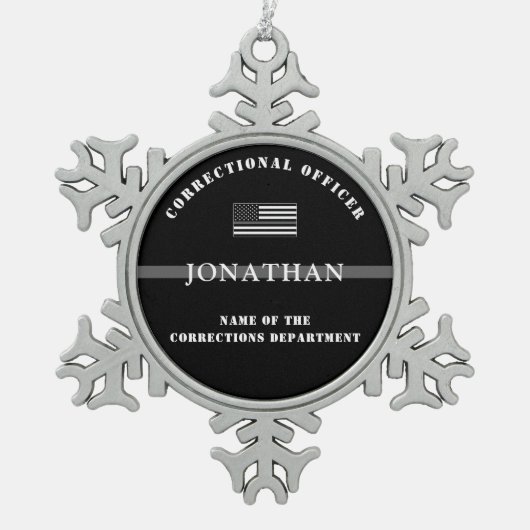 Personalisierter, dünner Silber-Line-Korrektur-Off Schneeflocken Zinn-Ornament (Vorderseite)