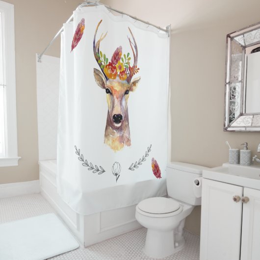 Personalisierter Duschvorhang Boho Hirsche Buchsbü (Beispiel)