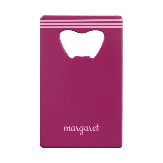 Personalisierter Dusky-Maroon mit rosa Streifen Geldbeutel Flaschenöffner (Vorderseite)