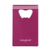 Personalisierter Dusky-Maroon mit rosa Streifen Geldbeutel Flaschenöffner (Rückseite)