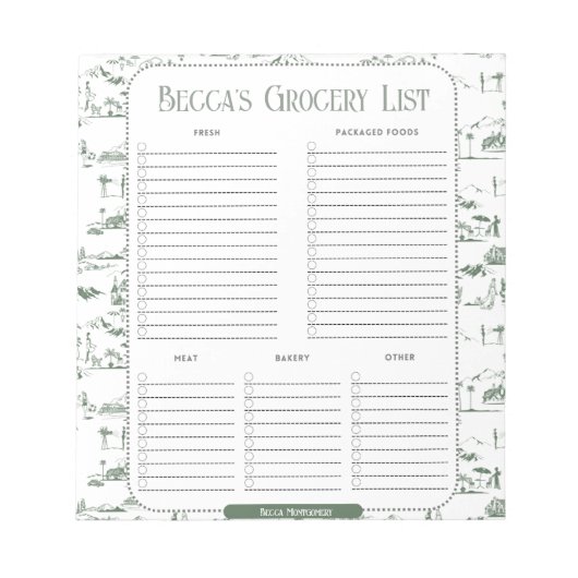 Personalisierter Editor für grüne Toile-Lebensmitt Notizblock (Vorderseite)