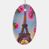 Personalisierter Eiffelturm Rosa Rose Weihnachten Keramik Ornament (Rechts)