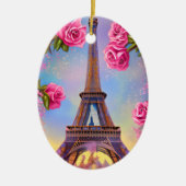 Personalisierter Eiffelturm Rosa Rose Weihnachten Keramik Ornament (Vorne)