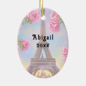 Personalisierter Eiffelturm Rosa Rose Weihnachten Keramik Ornament (Hinten)