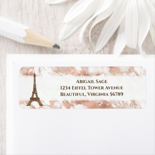 Personalisierter Eiffelturm weiß, Rose-Gold-Marmor (Insitu)