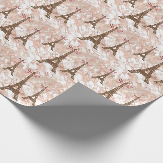 Personalisierter Eiffelturm weiß, Rose-Gold-Marmor Geschenkpapier (Ecke)