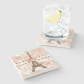 Personalisierter Eiffelturm weiß, Rose-Gold-Marmor Steinuntersetzer (Seitenansicht)