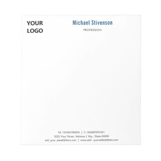 Personalisierter eigener Design-Text und Logo-Edit Notizblock (Vorderseite)