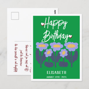 Personalisierter einfacher lila Blumen-Geburtstag  Postkarte