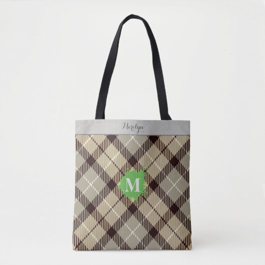 Personalisierter einfacher Name und Monogram-graue Tasche (Vorderseite)