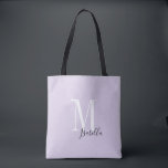 Personalisierter einfacher Name und Monogramm lila Tasche<br><div class="desc">Elegante moderne Personalisierte Monogramm und Name Tote Taschen in Schwarz,  Weiß und Lavendel lila,  einfach und stilvoll. Große personalisierte Brautparty Geschenke bei Hochzeitsfeier,  Brautparty oder Junggeselinnen-Abschied. Passen Sie die Hintergrundfarbe Ihrer Wahl an.</div>