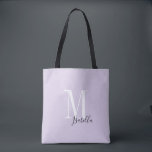 Personalisierter einfacher Name und Monogramm lila Tasche<br><div class="desc">Elegante moderne Personalisierte Monogramm und Name Tote Taschen in Schwarz,  Weiß und Lavendel lila,  einfach und stilvoll. Große personalisierte Brautparty Geschenke bei Hochzeitsfeier,  Brautparty oder Junggeselinnen-Abschied. Passen Sie die Hintergrundfarbe Ihrer Wahl an.</div>