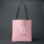 Personalisierter einfacher Name und Monogramm rosa Tasche<br><div class="desc">Elegante moderne,  Personalisierte Monogramm und Name Tote Taschen in Schwarz,  Weiß und Rosa Farbe,  einfach und stilvoll. Große personalisierte Brautparty Geschenke bei Hochzeitsfeier,  Brautparty oder Junggeselinnen-Abschied. Passen Sie die Hintergrundfarbe Ihrer Wahl an.</div>