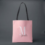 Personalisierter einfacher Name und Monogramm rosa Tasche<br><div class="desc">Elegante moderne,  Personalisierte Monogramm und Name Tote Taschen in Schwarz,  Weiß und Rosa Farbe,  einfach und stilvoll. Große personalisierte Brautparty Geschenke bei Hochzeitsfeier,  Brautparty oder Junggeselinnen-Abschied. Passen Sie die Hintergrundfarbe Ihrer Wahl an.</div>