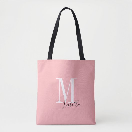 Personalisierter einfacher Name und Monogramm rosa Tasche (Vorderseite)