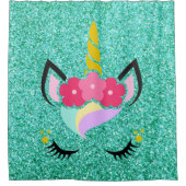 Personalisierter Einhorn Aquamariner Glitzer Dusch Duschvorhang (Vorderseite)