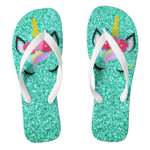 Personalisierter Einhorn Aquamariner Glitzer Flipf Badesandalen