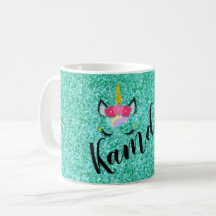 Personalisierter Einhorn Aquamariner Glitzer Kaffe Kaffeetasse