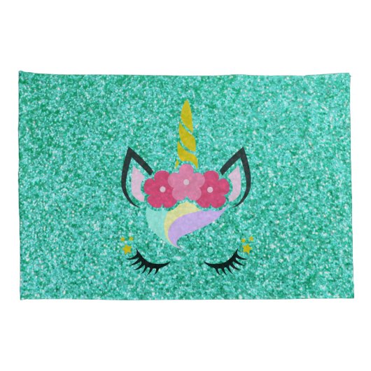 Personalisierter Einhorn Aquamariner Glitzer Pillo Kissenbezug (Rückseite-Rechts)