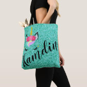 Personalisierter Einhorn Aquamariner Glitzer Tote Tasche (Von Nahem)