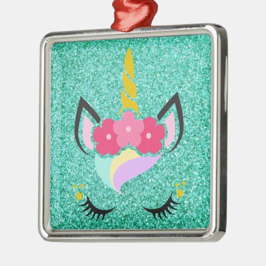 Personalisierter Einhorn Aquamariner Glitzer XMAS Ornament Aus Metall (Links)
