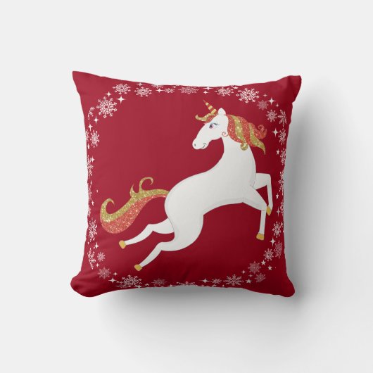 Personalisierter Einhorn Glitzer Schneeflocken Wei Kissen (Vorderseite)
