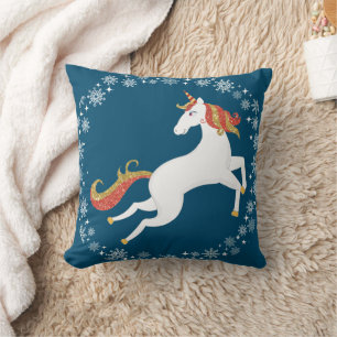 Personalisierter Einhorn Glitzer Schneeflocken Wei Kissen