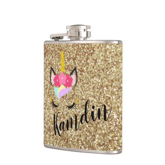 Personalisierter Einhorn-Gold-Glitzer-Flasche Flachmann (Links)