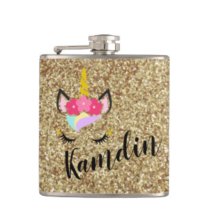 Personalisierter Einhorn-Gold-Glitzer-Flasche Flachmann