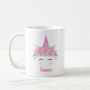 Personalisierter Einhorn-Kaffeebecher mit rosa Nam Kaffeetasse