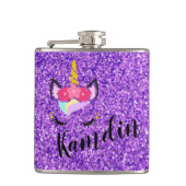 Personalisierter Einhorn Lila Glitzer Flasche Flachmann (Vorderseite)