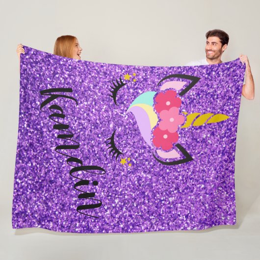 Personalisierter Einhorn Lila Glitzer Fleece Throw (Beispiel)