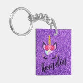 Personalisierter Einhorn Lila Glitzer Schlüsselket Schlüsselanhänger (Vorderseite links)