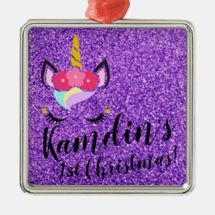 Personalisierter Einhorn Lila Glitzer XMAS Ornamen Ornament Aus Metall