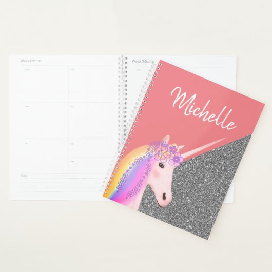 Personalisierter Einhorn Pastel Rainbow Glitzer Planer (Anzeige)