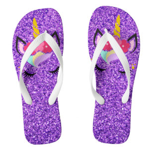 Personalisierter Einhorn Purp Glitzer Flipflop San Badesandalen