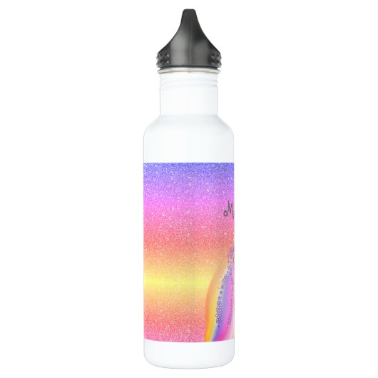 Personalisierter Einhorn Regenbogen Glitzer Kinder Edelstahlflasche (Links)