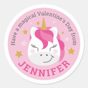 Personalisierter Einhornaufkleber zum Valentinstag Runder Aufkleber