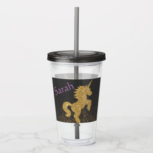 Personalisierter Einhorncup mit Stroh Acryltrinkbecher (Vorderseite)