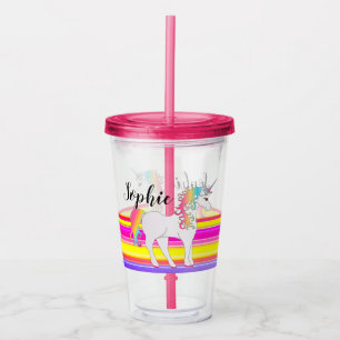 Personalisierter Einhorntumor mit Stroh Acryltrinkbecher