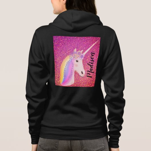 Personalisierter Einicorn Rosa Glitzer Hoodie (Rückseite)