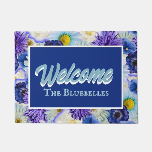 Personalisierter Einstieg in Blau und Weiß Fußmatte (Vorderseite)