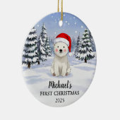 Personalisierter Eisbär-Babys-Christmas-Schmuck Keramik Ornament (Rechts)